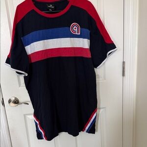 Akademiks Black, Red, and Blue Striped Tee